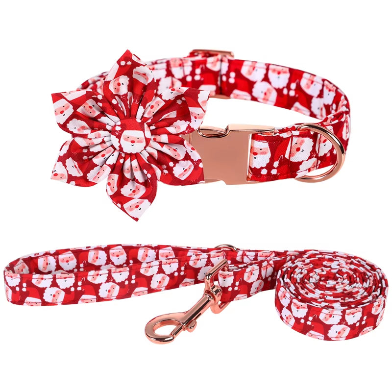 Personlized Christmas Dog Collar with Bow Red Santa Clause Dog Collar Flower Dog Collar Large Medium Small Dog