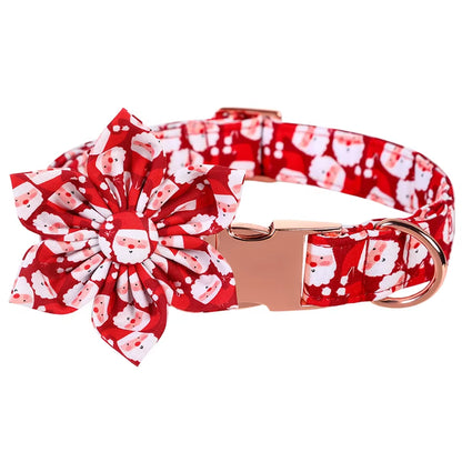 Personlized Christmas Dog Collar with Bow Red Santa Clause Dog Collar Flower Dog Collar Large Medium Small Dog