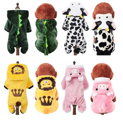Cartoon Animal Dog Cat Costume for Small Dogs Winter Warm Pet Jumpsuit Pajama for Yorkies Poodle Overalls Puppy Mascotas Clothes