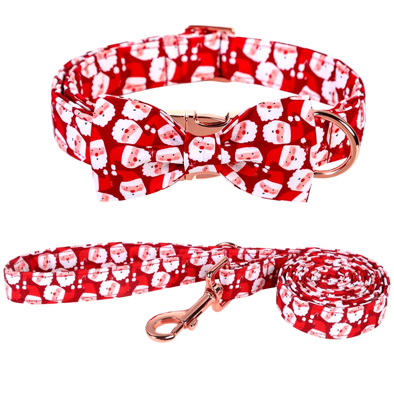 Personlized Christmas Dog Collar with Bow Red Santa Clause Dog Collar Flower Dog Collar Large Medium Small Dog