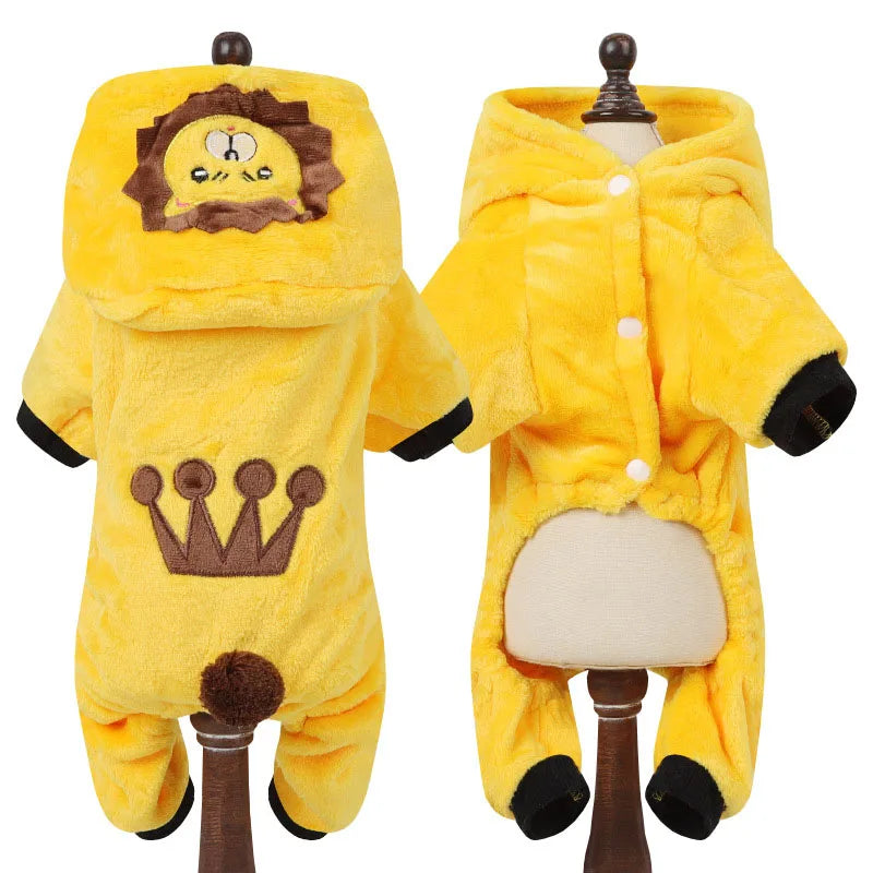 Cartoon Animal Dog Cat Costume for Small Dogs Winter Warm Pet Jumpsuit Pajama for Yorkies Poodle Overalls Puppy Mascotas Clothes