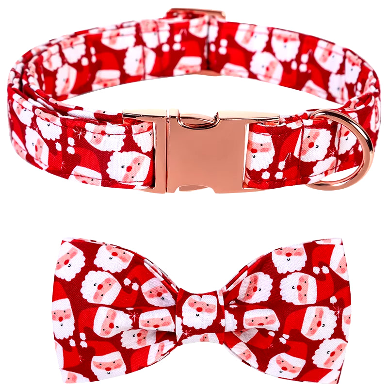 Personlized Christmas Dog Collar with Bow Red Santa Clause Dog Collar Flower Dog Collar Large Medium Small Dog