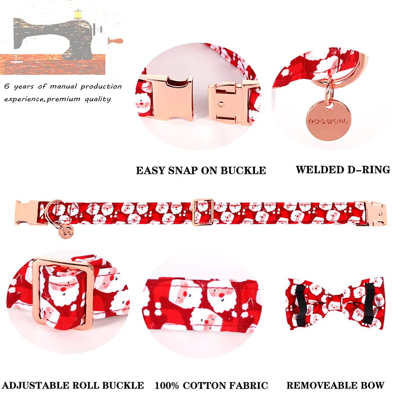 Personlized Christmas Dog Collar with Bow Red Santa Clause Dog Collar Flower Dog Collar Large Medium Small Dog