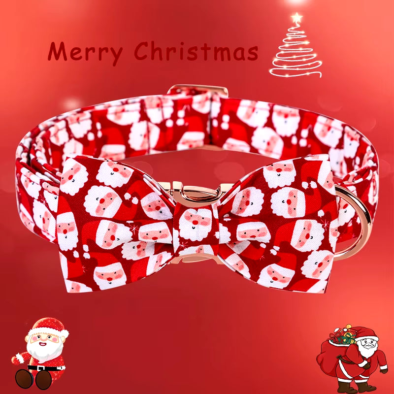 Personlized Christmas Dog Collar with Bow Red Santa Clause Dog Collar Flower Dog Collar Large Medium Small Dog