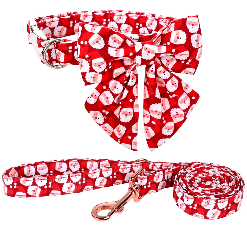 Personlized Christmas Dog Collar with Bow Red Santa Clause Dog Collar Flower Dog Collar Large Medium Small Dog